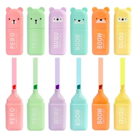 Wrapables Cute and Colorful Highlighters, Marker Pens, Stationery Supplies (Set of 6), Bears image {6}
