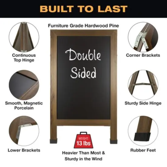Excello Global Products Double-Sided 40x23 Heavy-Duty A-Frame Chalkboard Standing Sign,10 Chalk Markers, 40 Piece Stencils, Chalk and Eraser (Rustic) image {2}
