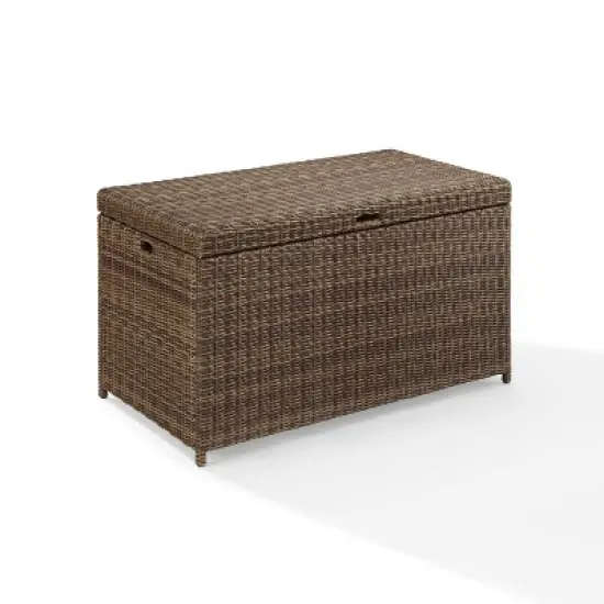 Bradenton Outdoor Wicker Storage Bin - Weathered Brown - Crosley: UV-Resistant Patio Deck Box, 25 Volume Capacity image {5}