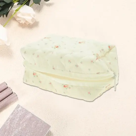 Unique Bargains Small Flower Makeup Bag Beige 1 Pc image {2}