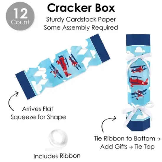 Big Dot of Happiness Taking Flight - Airplane - No Snap Vintage Plane Baby Shower or Birthday Party Table Favors - DIY Cracker Boxes - Set of 12 image {4}