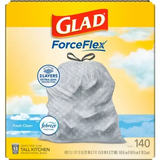 Glad ForceFlex Drawstring Trash Bags - Febreze Fresh - 13gal/140ct image {12}