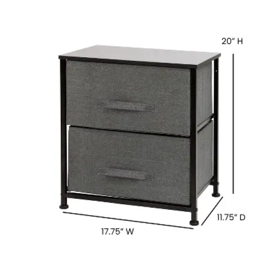 Emma and Oliver 2 Drawer Storage Stand with Wood Top & Dark Fabric Pull Drawers image {3}