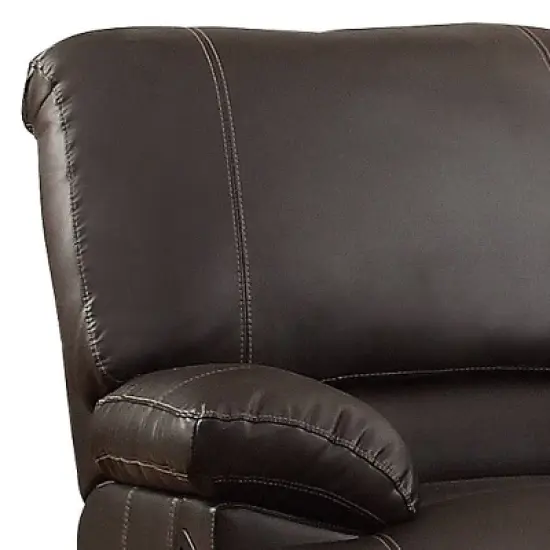 Leather Double Reclining Sofa with Drop Down Cup Holders Brown - Benzara image {1}