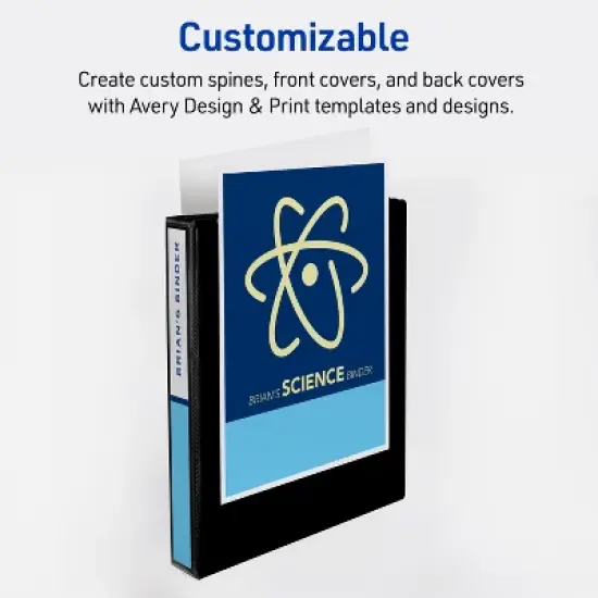 Avery Durable View 3 Ring Binders, 1 Inch Slant Rings, 250-Sheet Capacity, DuraHinge, 1.4 Inch Wide Spine, Customizable Clear Covers and Spine, image {4}
