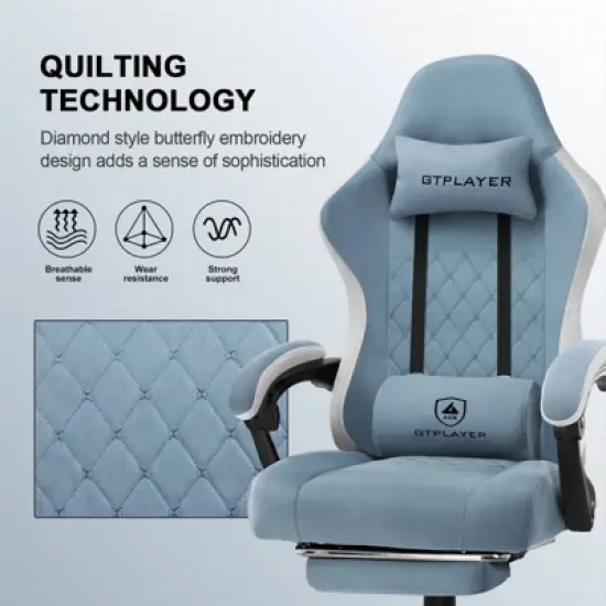 GTPLAYER Gaming Chair Fabric Office Chair with Linkage Armrests Computer Chair Light Blue image {4}