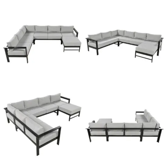 Outdoor U-Shaped Sectional Sofa for Garden, 6-Seat Sofa Set with Corner Sofa, Sofa with Aluminum Frame and Polyspun Cushions&ndash;Cuddlewood image {4}
