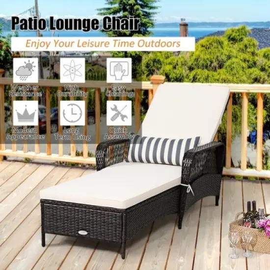 Costway 2PCS PE Rattan Chaise Lounge Chair Armrest Recliner Adjustable Pillow image {4}