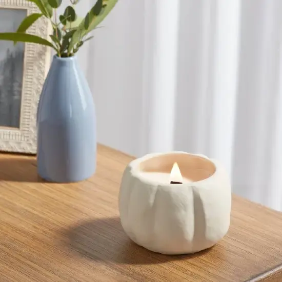 12oz Brushed Abstract Pumpkin Ceramic with Woodwick and Dustcover Honeycrisp Apple Cider Candle - Threshold&trade; image {1}
