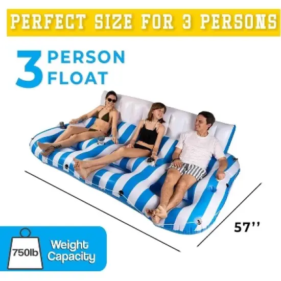 Zone Tech Inflatable Pool Float - 3 Person Tanning Pool Float Lounger Chair with Handles, Cup and Phone Holder for Outdoor, Beach, Swimming Pool, Lake image {2}