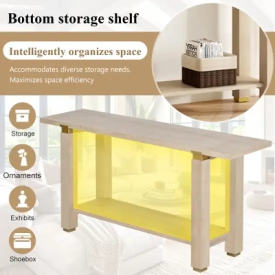 Gulches 62.9" Modern Minimalist Console Table - Solid Wood, Metal Accents, Built-in Shelf, 3 Colors, for Living Room image {6}