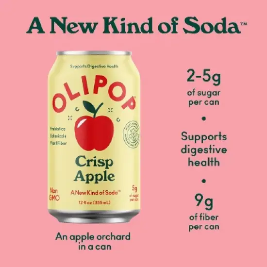 OLIPOP Crisp Apple Prebiotic Soda - 12 fl oz Can image {2}