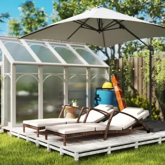 Resenkos Set of 2 Wicker Chaise Lounge Chairs With 5-Way Back Support， Adjustable Outdoor Patio Loungers With Wheels, Cushions & Armrests, Gray image {3}