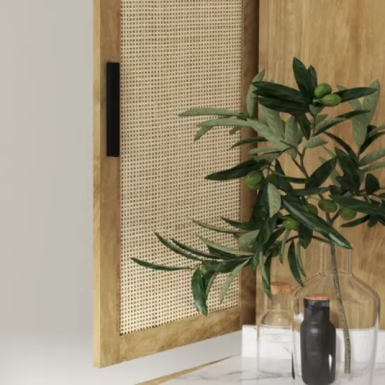 HOMCOM 64" Kitchen Pantry Storage Cabinet, Freestanding Kitchen Cabinet with 4 Rattan Doors, 4 Tier Shelves and Adjustable Shelf, Natural image {5}