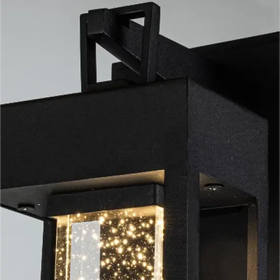 ALOADECOR Modern LED Outdoor Black Dusk to Dawn Sensor Wall Lantern Sconce with Seeded Glass and built-in GFCI Outlets image {11}