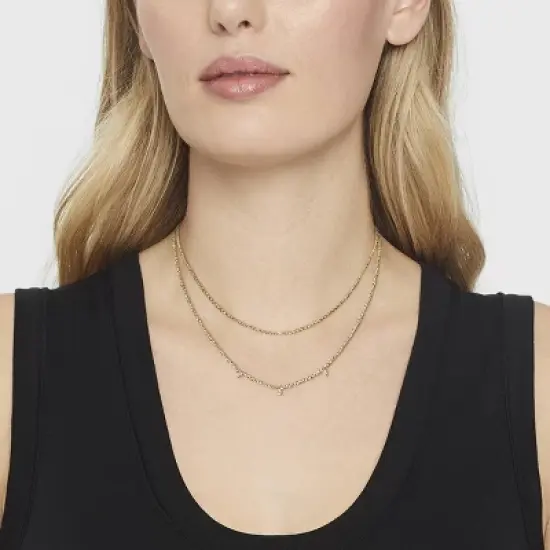 14K Gold Plated Pierced Cubic Zirconia Duo Necklace - A New Day&trade; image {1}