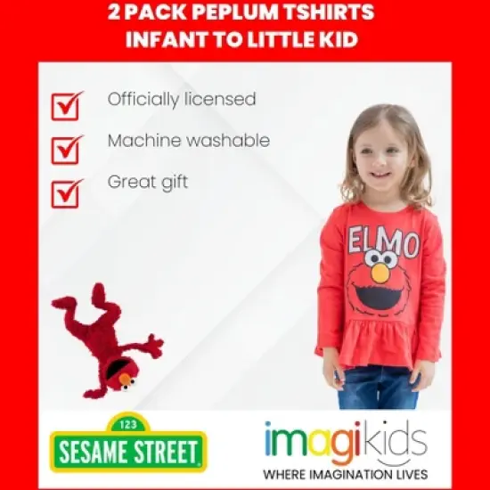 Sesame Street Elmo Girls 2 Pack Peplum Long Sleeve T-Shirts Toddler image {5}