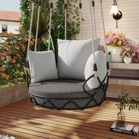 PAGED Porch Swing Metal Frame Swing Chair with UV Resistant Thickened Cushion for Outdoor, Garden, Balcony image {7}