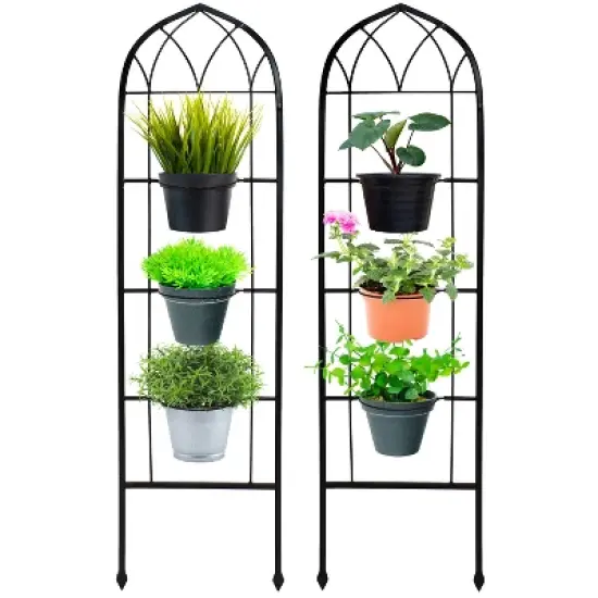 Sunnydaze Steel Wire Arched Climbing Plants Wall Trellis with Flowerpot Supports - 48" H - Black - 2-Pack image {5}