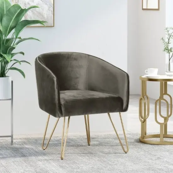 Grelton Modern Glam Velvet Club Chair with Hairpin Legs - Christopher Knight Home image {1}