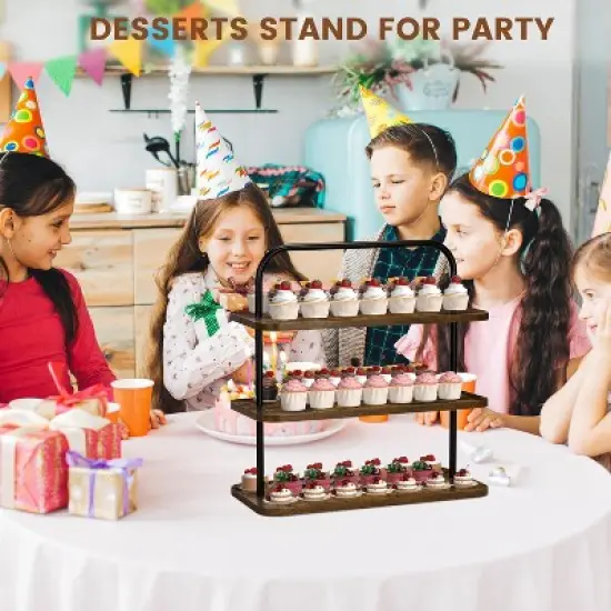 Rustic wooden cupcake stand with a three-tier design and portable structure, accommodating up to 50 cupcakes perfect for parties. image {2}