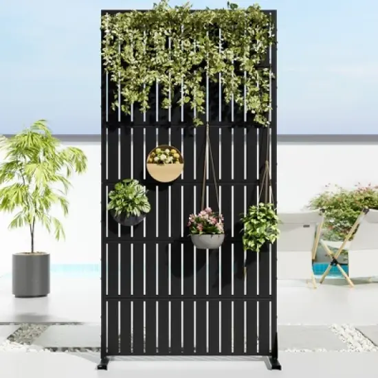 72" H&times;35"W Dovelina Gray Outdoor Freestanding Metal Privacy Screen Decorative Garden Fence image {7}