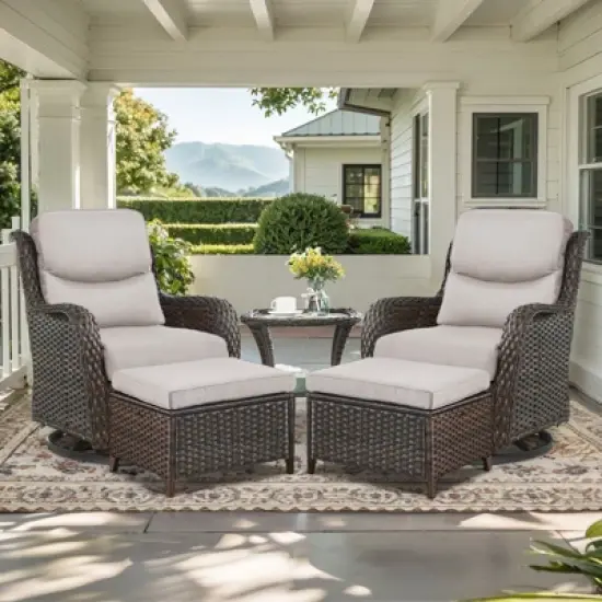 Belord 5 Piece Patio Furniture Set with Swivel Chairs and Ottomans, High Back Deep Seat Cushioned Wicker Swivel Patio Chairs Set of 2 with Ottoman image {10}