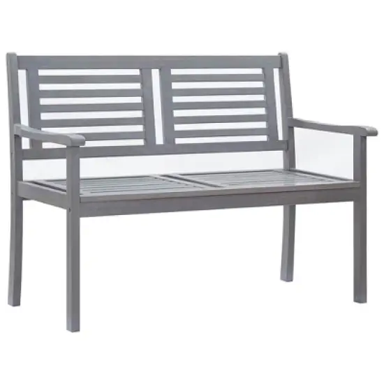 vidaXL Eucalyptus Wood Patio Loveseat Bench with Gray Cushion - Outdoor Seating for Garden, Terrace, Deck - Ergonomic 47.2"x 23.6"x 35" image {10}