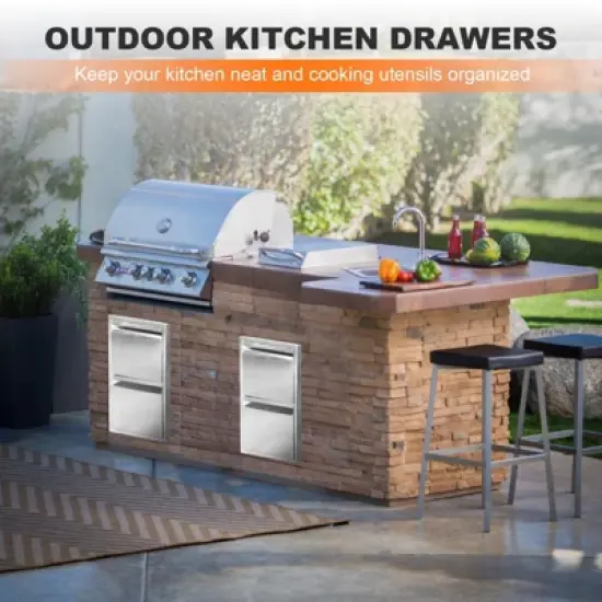 13" x 21" Stainless Steel Flush Mount BBQ Drawers with Grooved Handle,for Outdoor Kitchen Island or Patio Grill Station image {6}