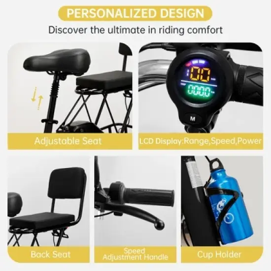 Topteng Electric Trike for Adults, 3 Wheel Bike with Basket, Adjustable Seat and Foldable Design image {2}