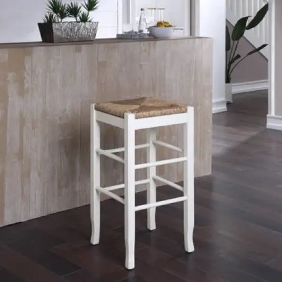 Rush Seat Hardwood Barstool White - Boraam image {3}