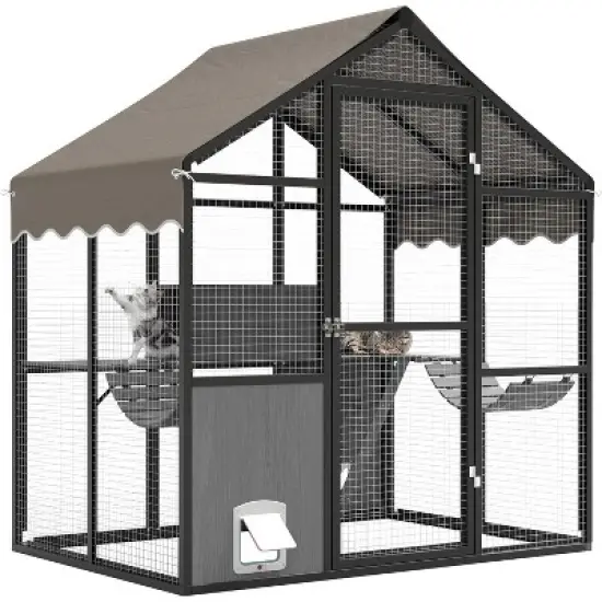 Aluminum Extra Large Outdoor Cat Enclosure for Multiple Cats, Large Cat Run, Cats Run Enclosure Walk in Kitten Condo with Channels, UV Proof Cover image {4}
