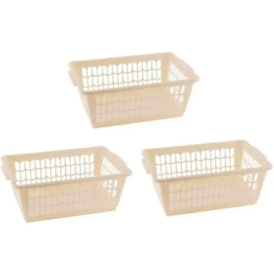 YBM HOME Plastic Perforated Storage Basket Bin Office Drawer, Shelf Desktop Countertop Tray Organizer, Pack of 3 image {1}