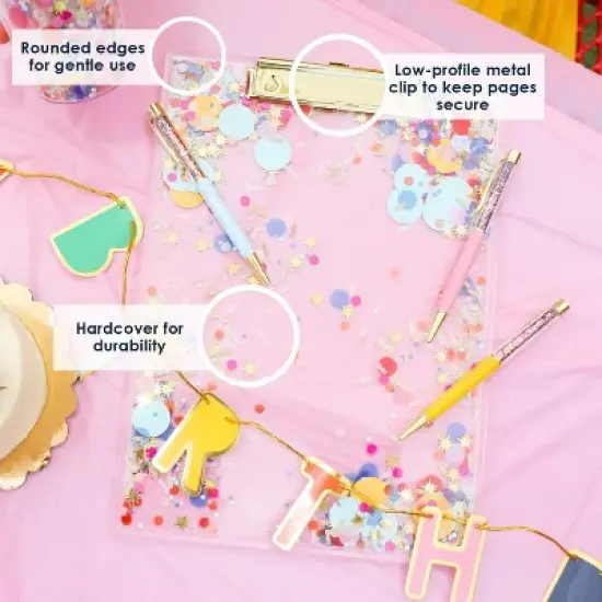 Packed Party Celebrate Acrylic Clipboard; Cute Plastic Decorative Fancy Clip Board for School Teachers, Kids, and Women; Fun and Stylish Transparent image {2}