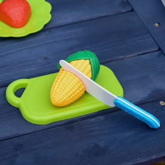 Outsunny Kids Picnic Table and Bench Set with Sandbox, Outdoor Sand & Water Table with Kitchen Toys, Water Circulation Faucet, Vegetable Accessories image {4}