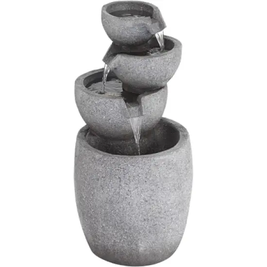 Four Bowls 32" High Large Zen Modern Indoor Outdoor Decor Gray Faux Stone Floor Fountain with Light LED Cascading Outside Garden image {9}