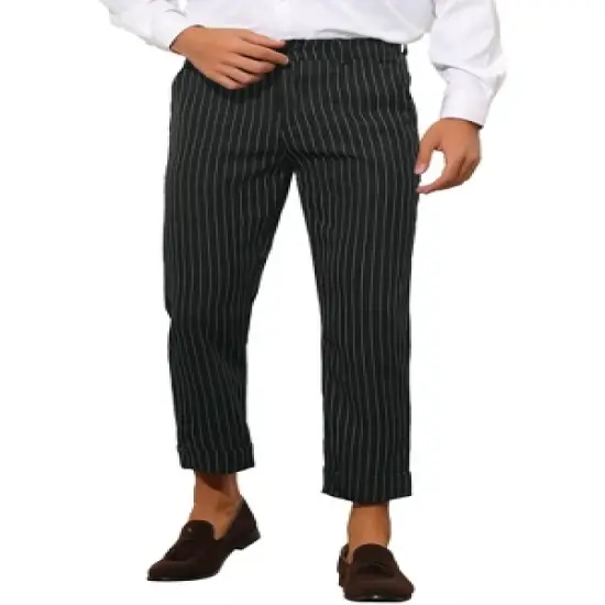 Lars Amadeus Men's Stripe Dress Pants Straight Fit Vertical Stripe Formal Pants Business Trousers image {8}