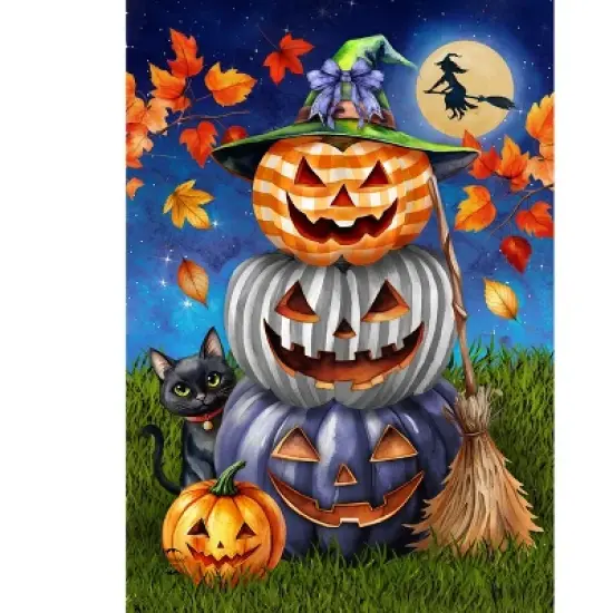Briarwood Lane House Flag 40x28 For Outdoor Halloween Striped Pumpkin Stack For Halloween House Flag image {4}