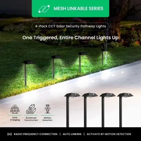 Home Zone Security&reg; Mesh-Linkable Solar LED Contemporary-Style Security Pathway Light, 300 Lumens, 4 Pack in Black image {4}
