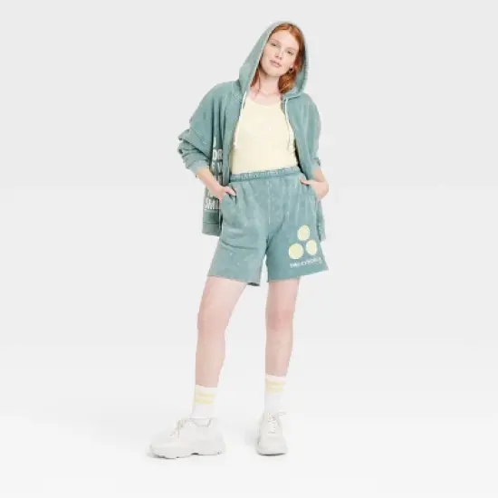 Women's SmileyWorld What Makes You Smile Graphic Shorts - Green image {2}