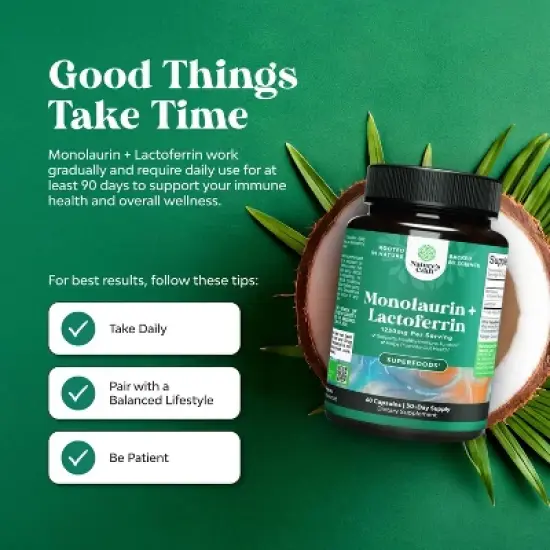 High Strength Lactoferrin & Monolaurin Supplement, Microbiome Digestive Health Immune Support Supplement, 1000mg Capsules, Nature's Craft, 60ct image {2}