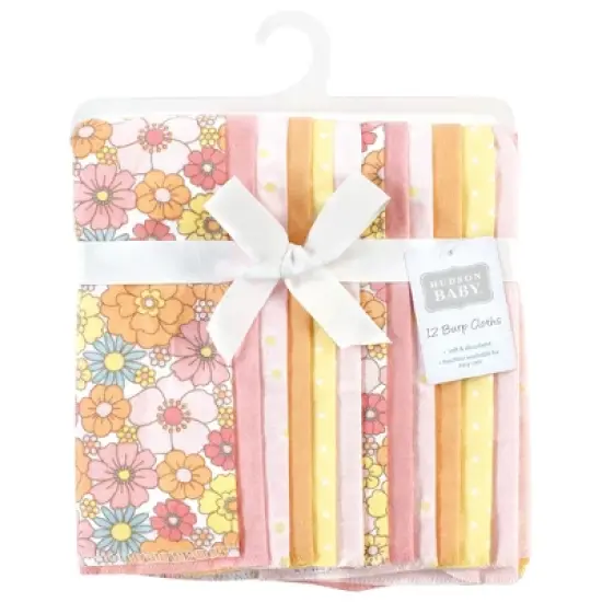 Hudson Baby Infant Girl Cotton Flannel Burp Cloths Bundle, Peace Love Flowers, One Size image {1}