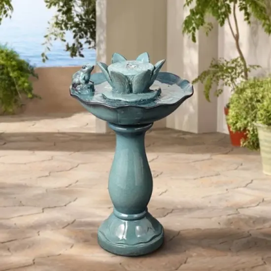 John Timberland Pleasant Pond Modern Bubbler Lotus Flower Outdoor Floor Water Fountain 25 1/4" for Yard Garden Patio Deck Porch House Exterior image {1}