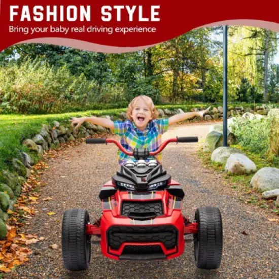 12V 3 Wheeler Ride On ATV，Electric Vehicle w/Led Lights, High & Low Speed, Horn, Music, USB, Treaded Tires, Ride On Car for Kids 3-10 image {7}