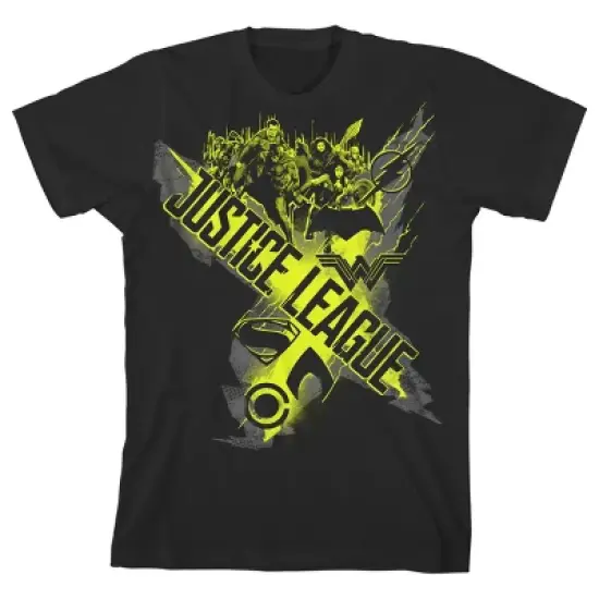 Justice League Movie Neon Green Banner Black T-shirt Toddler Boy to Youth Boy image {5}
