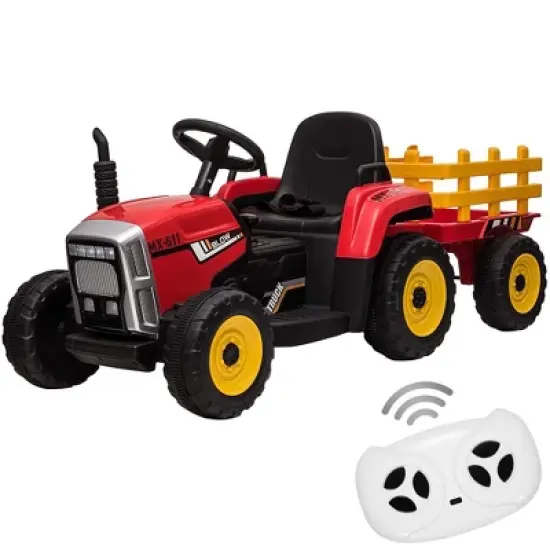 12V Kids Battery Powered Electric Tractor with Trailer, Toddler Ride On Car with Remote Control image {11}