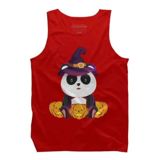 Men's Design By Humans Cute Panda Mock up Witch With Jack O Lantern Halloween T-Shirt By thebeardstudio Tank Top image {7}