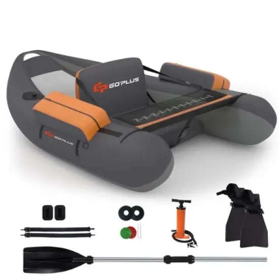 Costway Inflatable Fishing Float Tube w/Pump & Storage Pockets & Fish Ruler Gray\Beige\Green image {12}