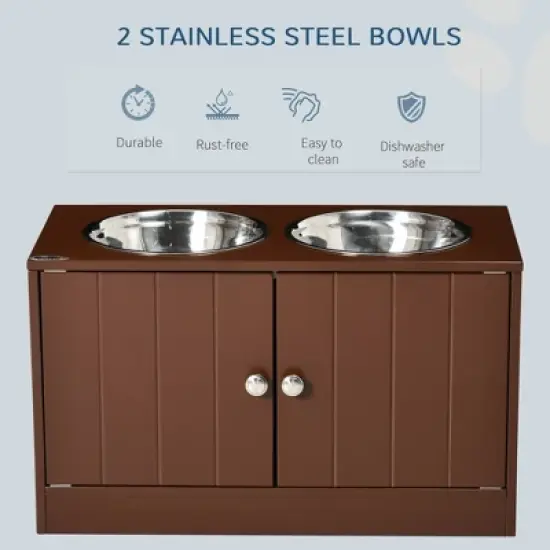 Akoasm 44L Capacity Large Elevated & Movable Dog Bowls With Storage Cabinet-Brown image {9}
