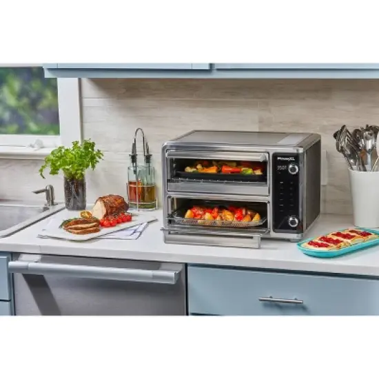 PowerXL SmartSynx 1700W Dual Door Toaster Oven and Air Fryer: Stainless Steel Countertop Convection, Dishwasher-Safe image {3}